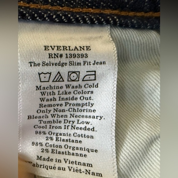 Everlane Selvedge Slim Fit Jeans 30x30 Men’s Organic Cotton Indigo Blue - Picture 11 of 11